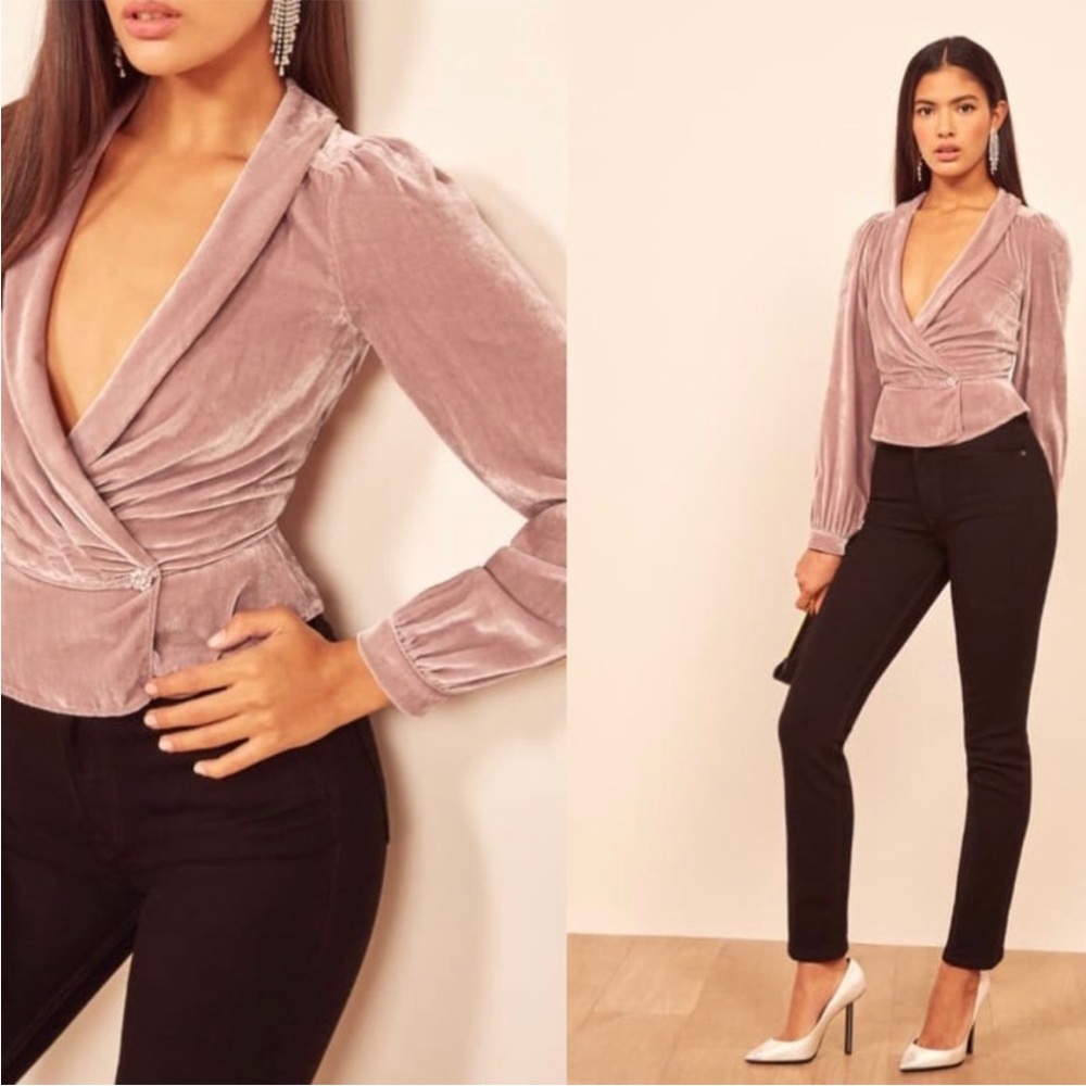 Reformation Anastasia Velvet Wrap Top size Small